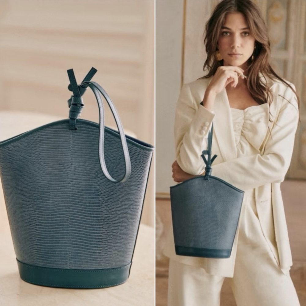 NWT Sezane Marli Bucket Bag In Embossed Leather